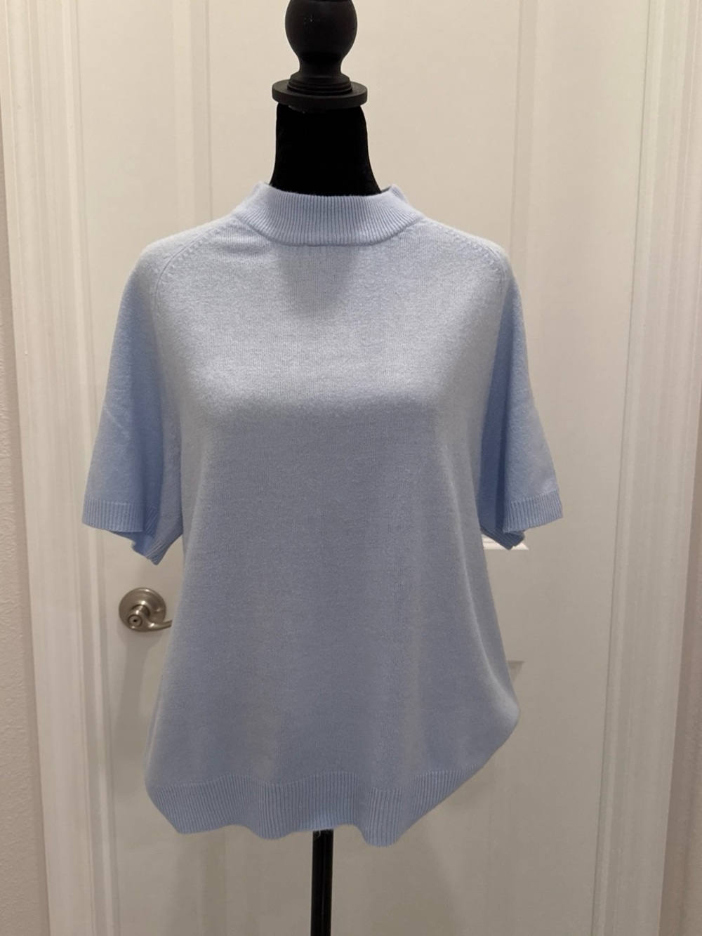 White Stag Pale Blue Short-Sleeve Mock Neck Knit Top